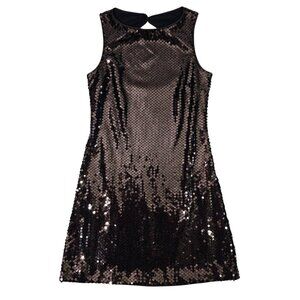 Mary L Couture Y2K Brown Black Bronze Sequin Cocktail Dress Keyhole Back Sz 6